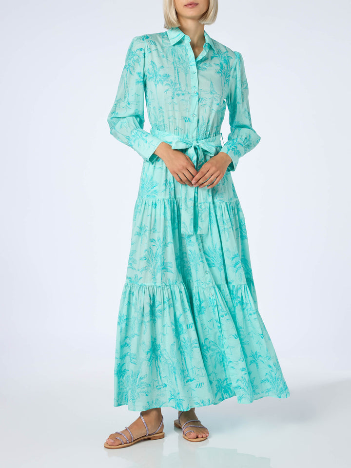 Woman water green toile de jouy cotton dress Jensen - MC2 Saint Barth