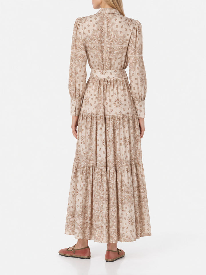 Abito Jensen in cotone beige con fantasia bandana