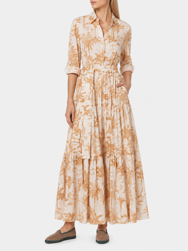 Abito lungo Jensen in cotone con stampa Toile de Jouy