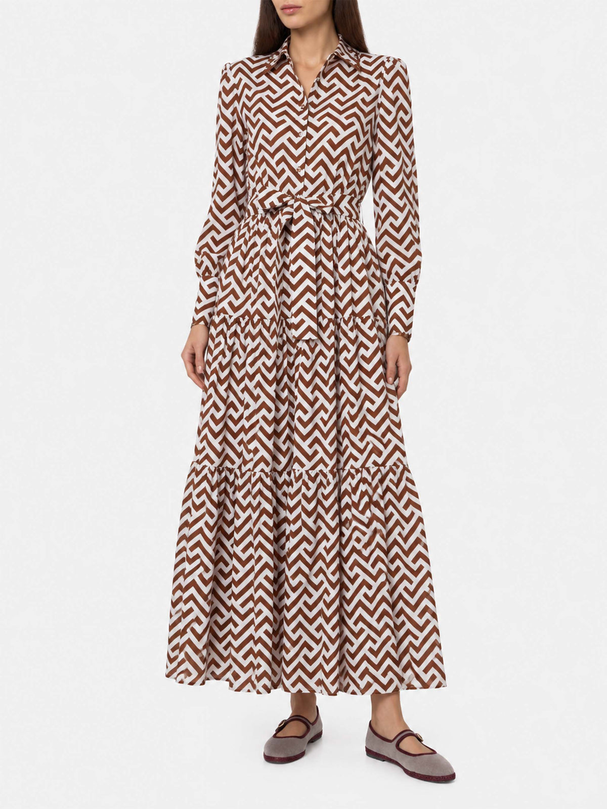 Vestido largo Jensen de algodón con estampado zig zag 