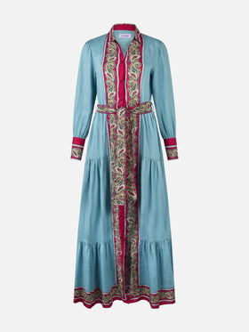 Woman light blue linen dress Jensen with paisley placed print - MC2 Saint Barth