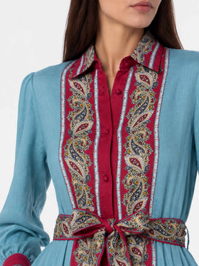 Vestido Jensen de lino paisley azul claro 