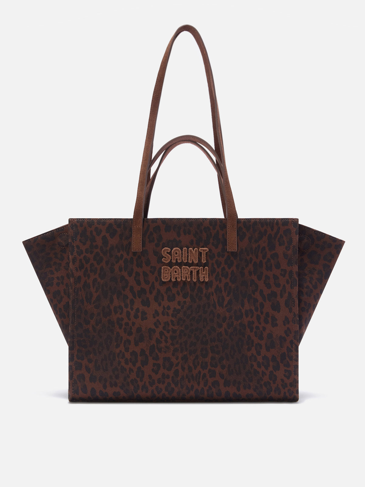 Borsa Large Jour in denim con stampa leopardo e manici in camoscio