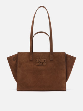 Brown Medium Jour suede bag with logo embroidery