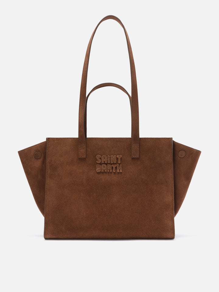 Bolso Jour Medium de ante marrón con bordado del logotipo 