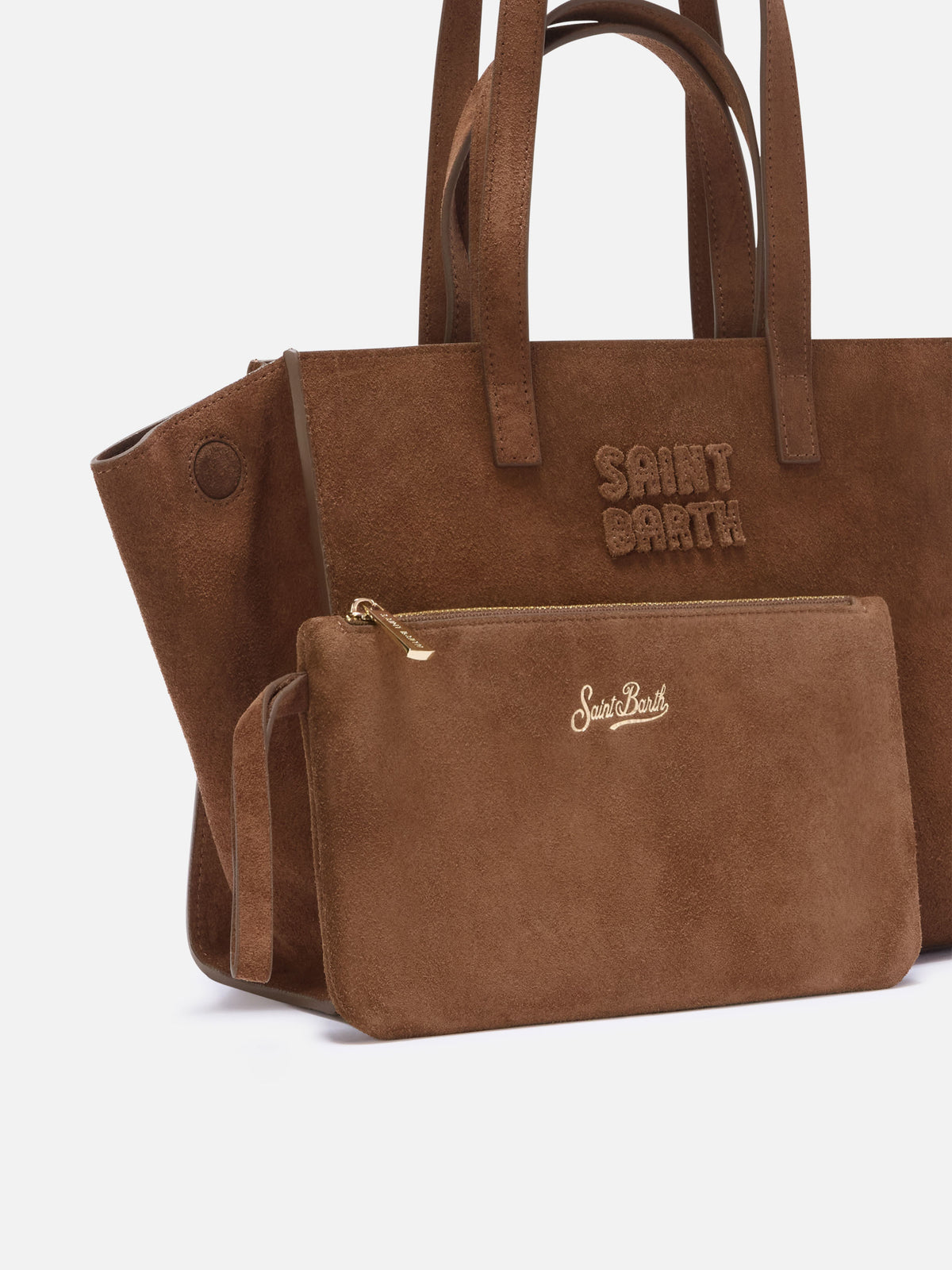 Brown Medium Jour suede bag with logo embroidery