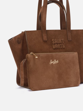 Brown Medium Jour suede bag with logo embroidery
