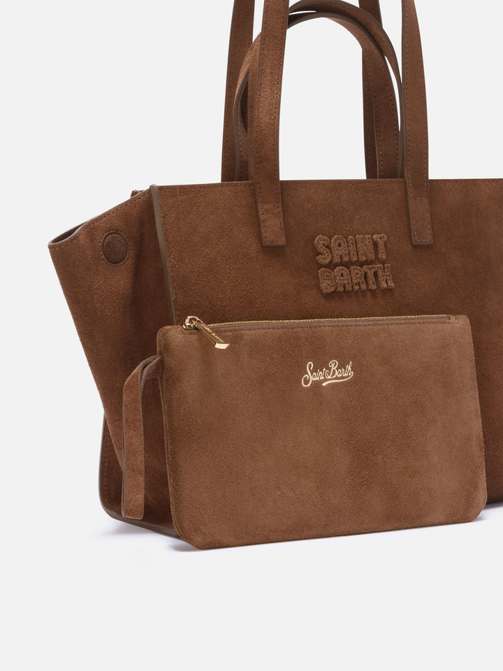 Bolso Jour Medium de ante marrón con bordado del logotipo 