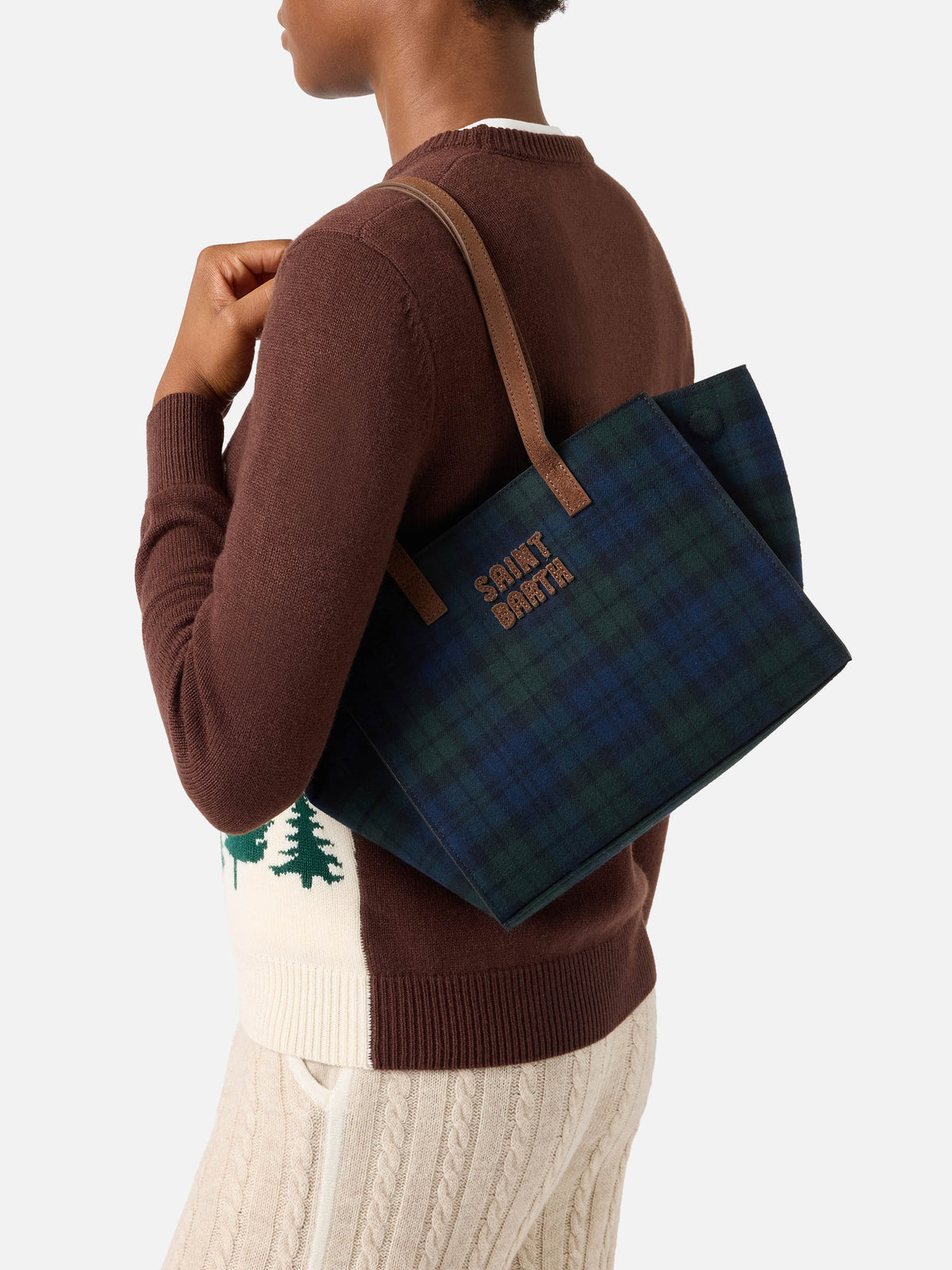 Medium Jour bag in tartan pattern with suede handles