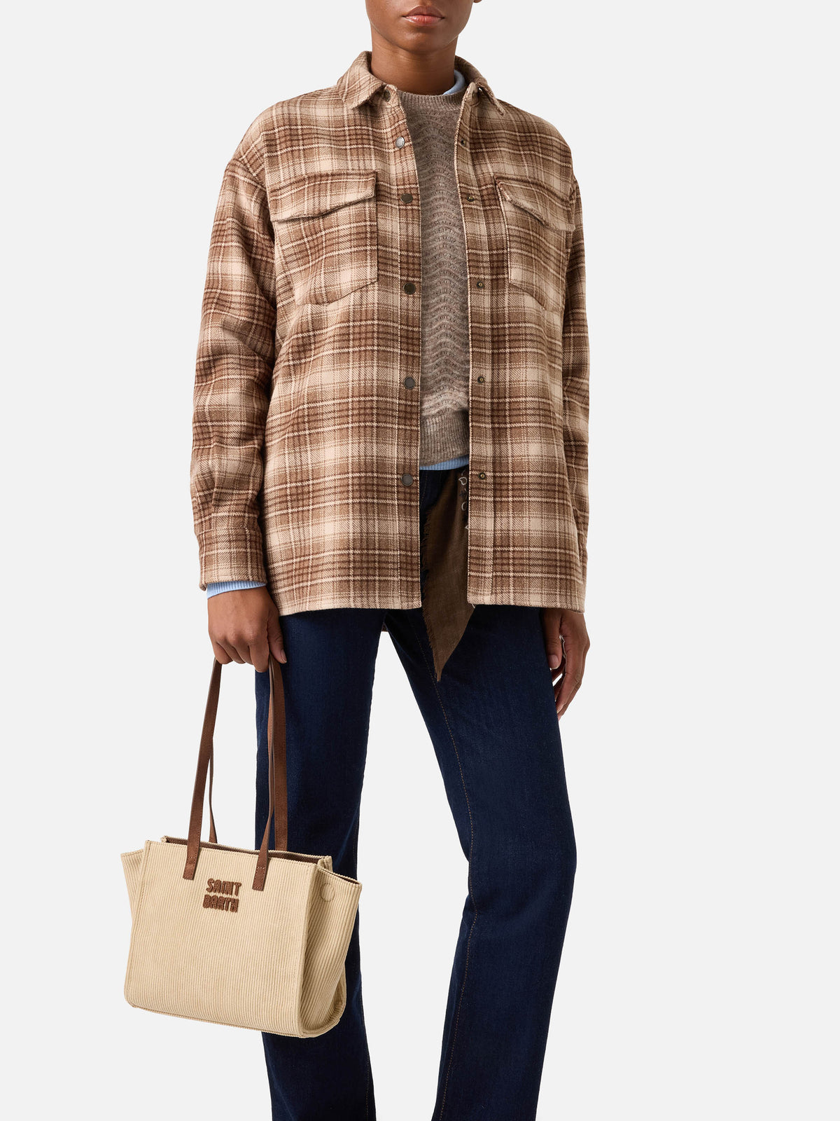 Beige Medium Jour Cordtasche mit Griffen aus Wildleder 