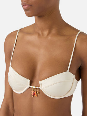 Salina Jodene beige and gold glossy finish bikini with charms