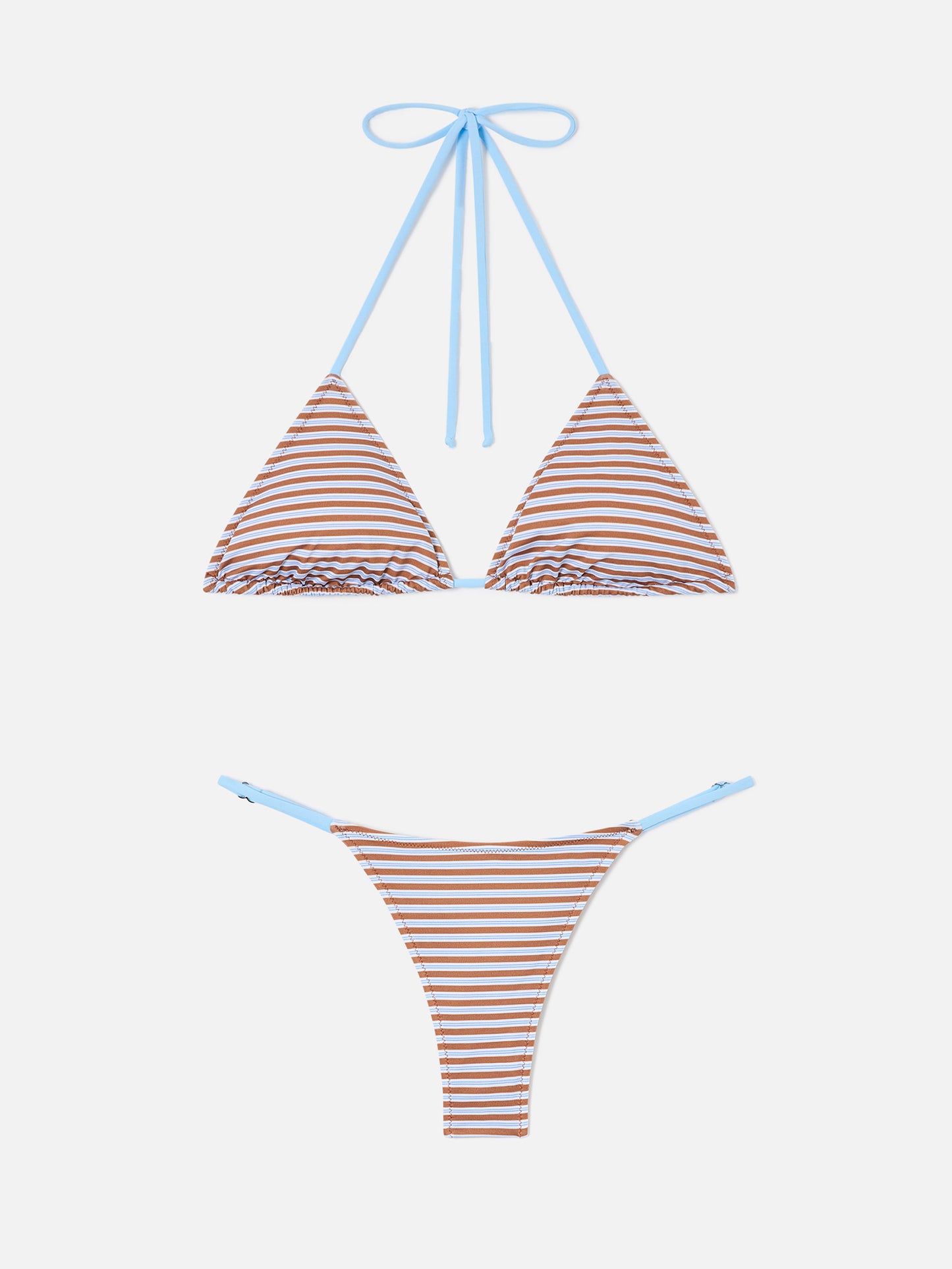 Light blue and brown striped Joleah String bikini