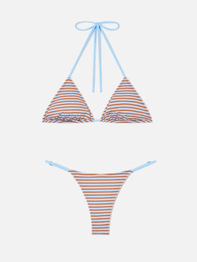 Light blue and brown striped Joleah String bikini