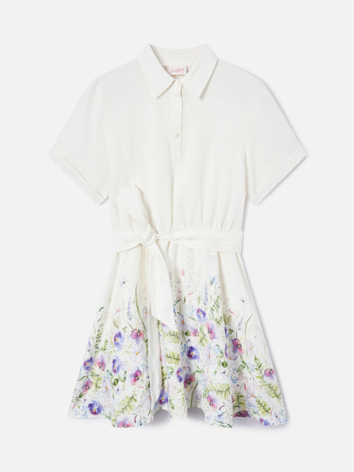 Short Joseline dress in linen with floral print
