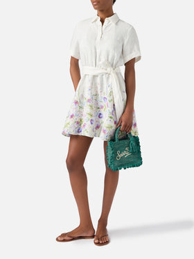 Robe courte Joseline en lin à imprimé floral 