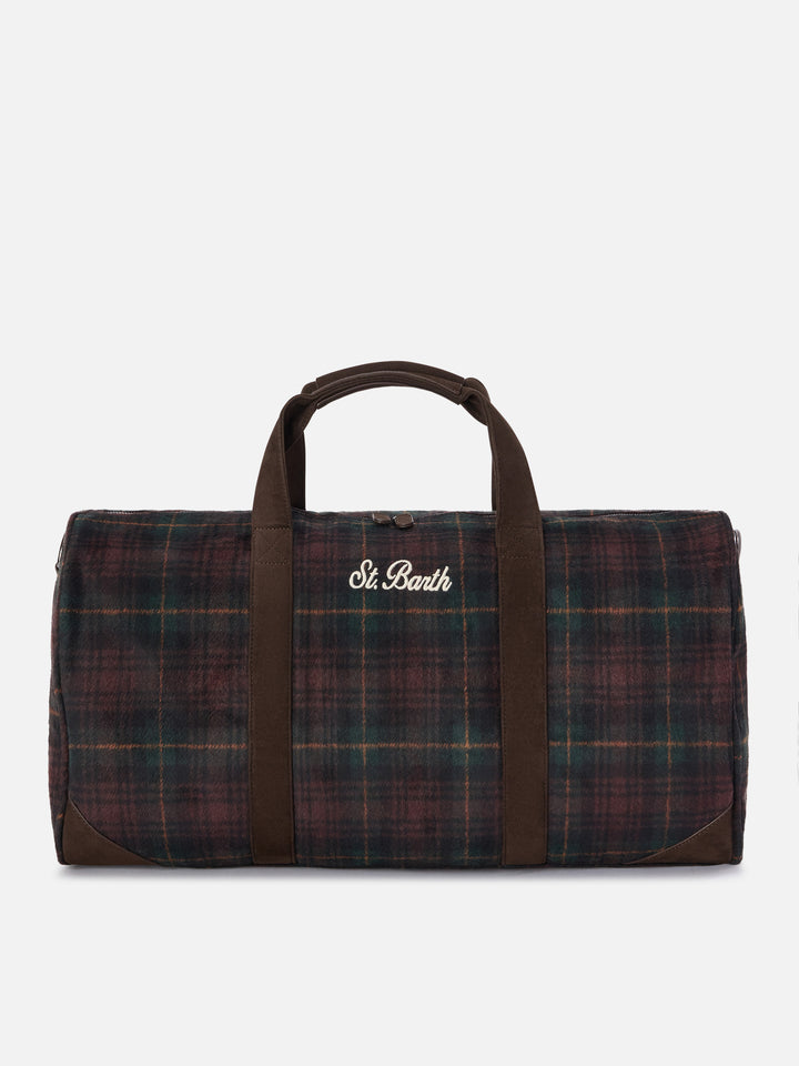 Borsone Jetleg in misto lana con motivo tartan e bordi effetto pelle