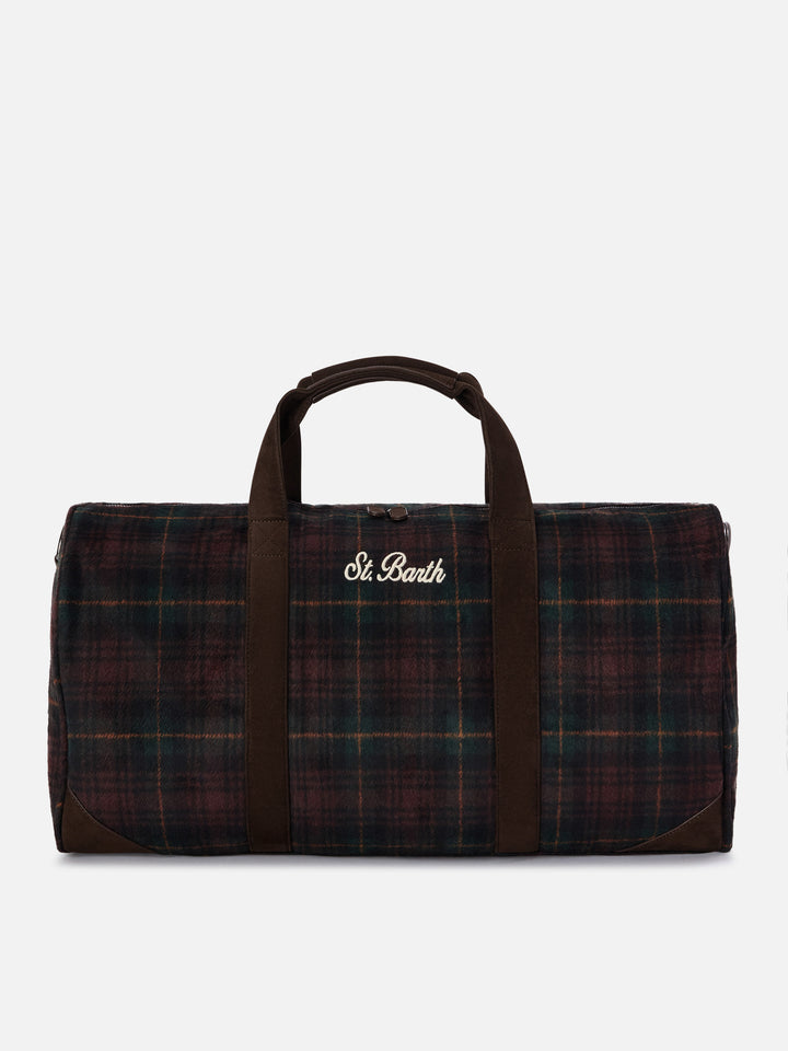 Sac de voyage Jetleg en mélange de laine à motif tartan et finitions en similicuir 