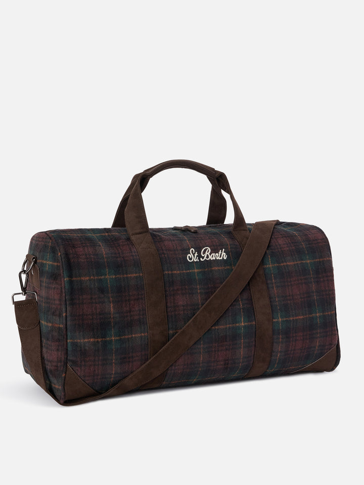 Borsone Jetleg in misto lana con motivo tartan e bordi effetto pelle