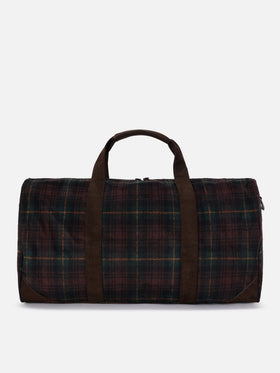 Jetleg wool blend duffle bag with tartan pattern and faux leather trims