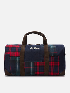 Jetleg Duffle Bag aus Patchwork-Denim und Tartan mit Besätzen aus Kunstleder 
