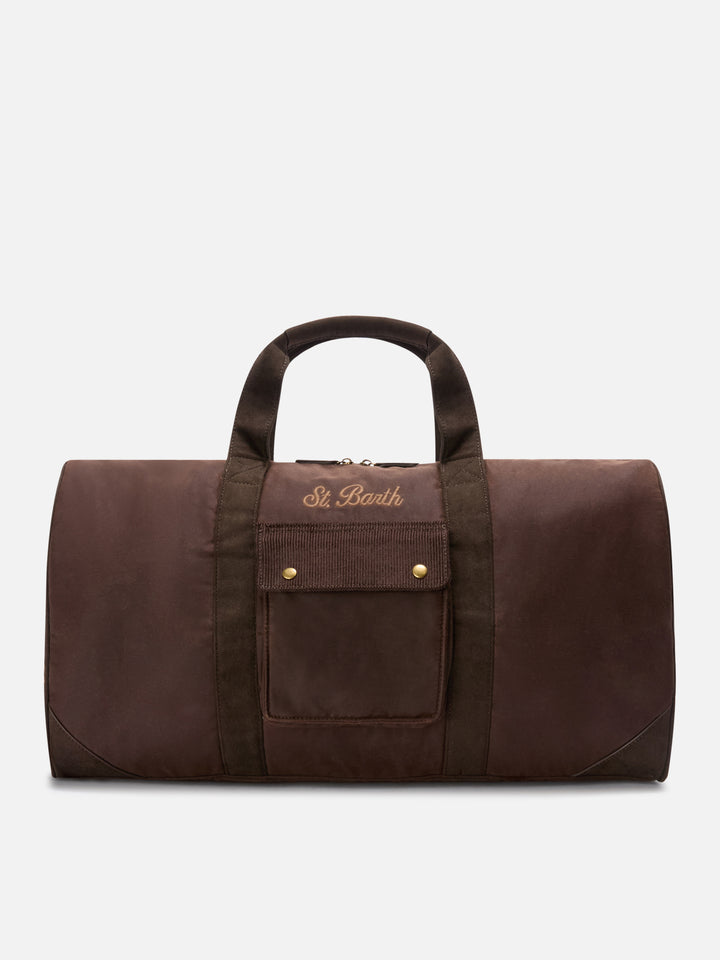 Brown Jetleg waxed duffle bag with logo embroidery