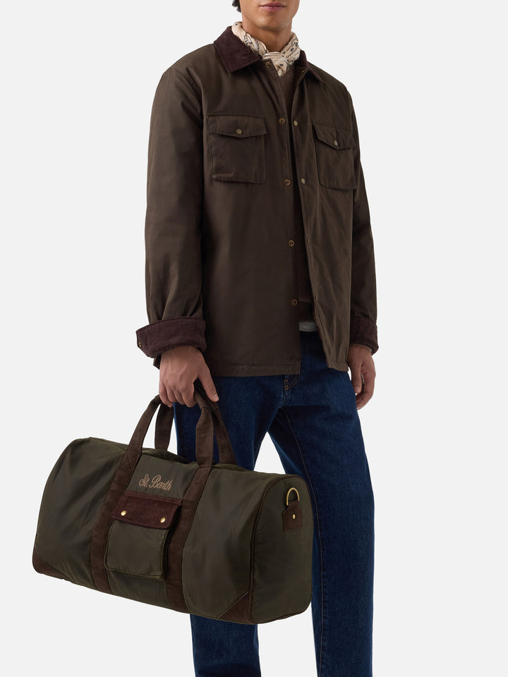 Bolso tipo duffle Jetleg encerado verde militar con bordado del logo 