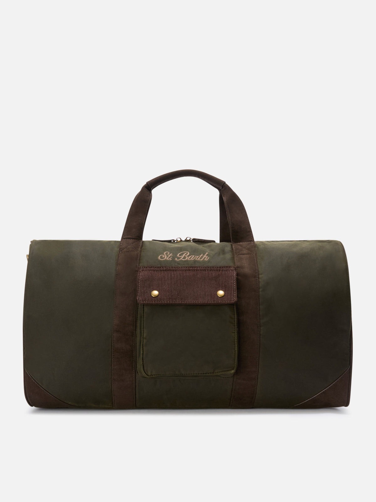 Military green Jetleg waxed duffle bag with logo embroidery