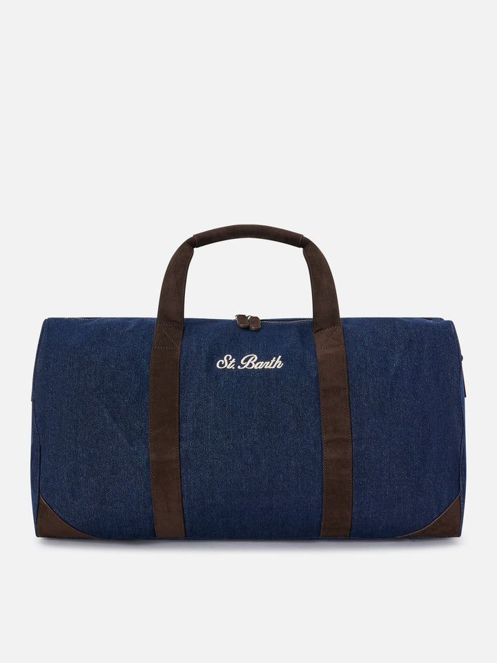 Blue Jetleg denim duffle bag with logo embroidery