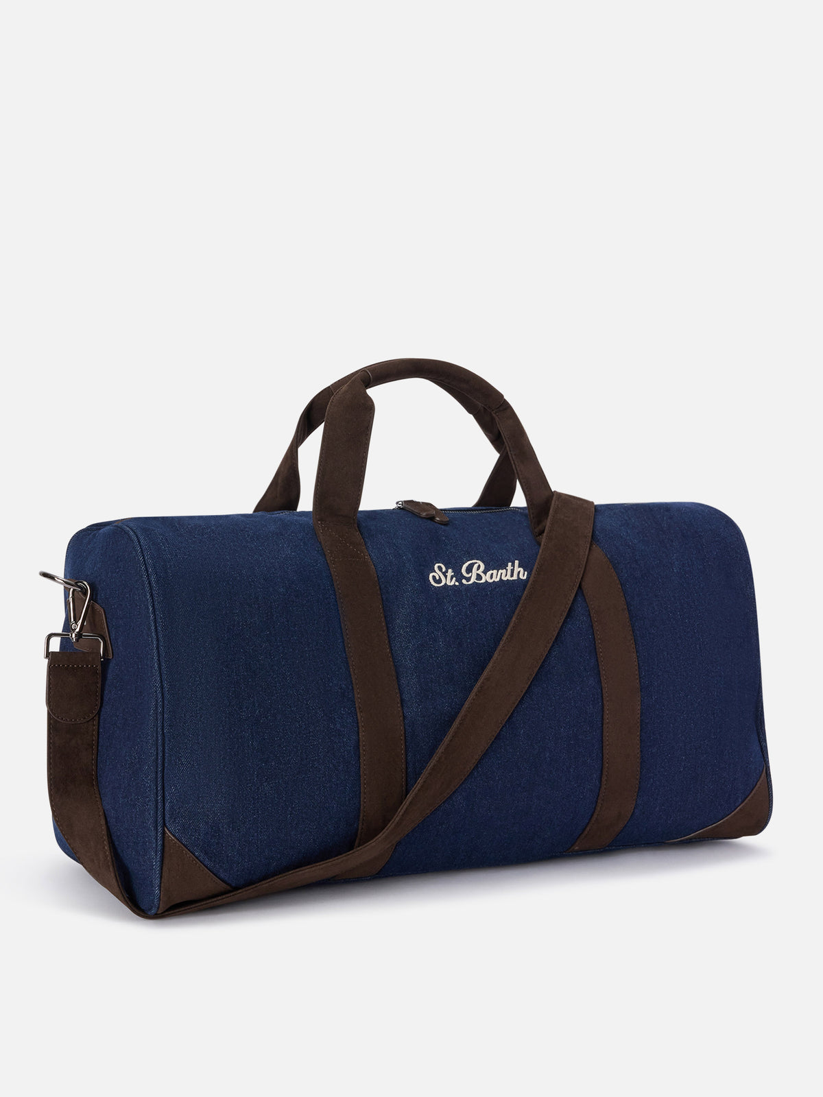 Blue Jetleg denim duffle bag with logo embroidery