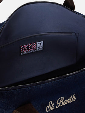 Blue Jetleg denim duffle bag with logo embroidery