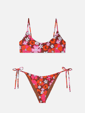 Judy Virgo Bralette-Bikini mit Retro-Blumenmuster 
