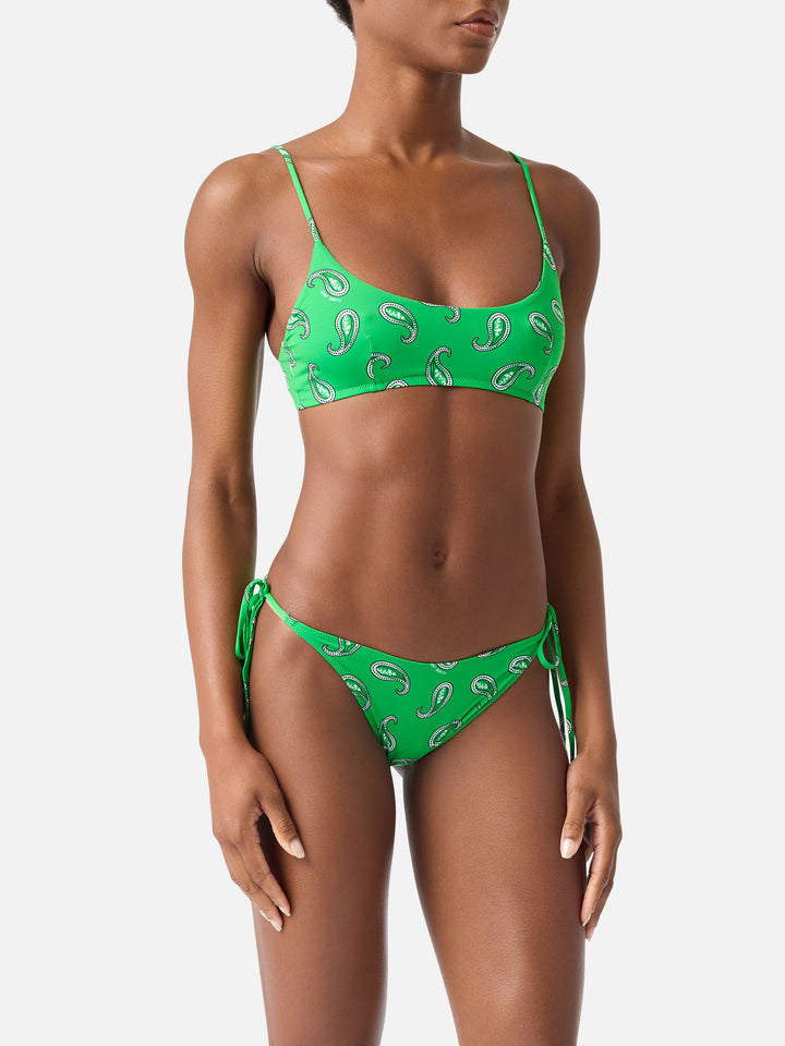 Bikini bralette Judy Marielle vert à motif paisley 