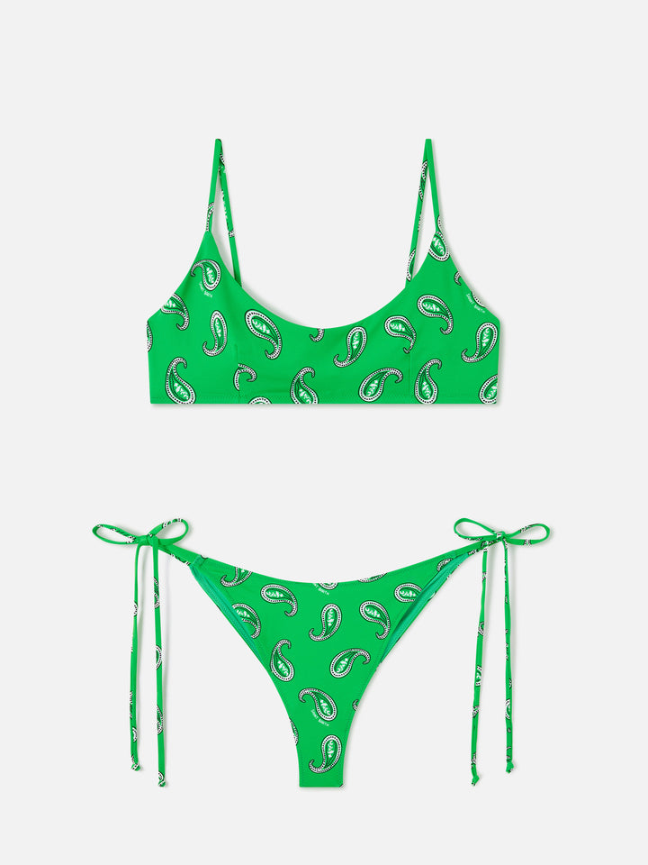 Bikini bralette Judy Marielle vert à motif paisley 