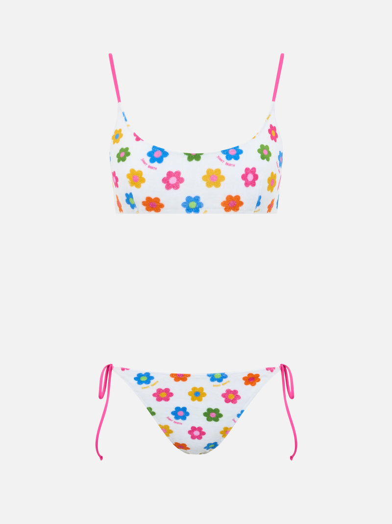 Damen Frottee-Bralette-Bikini Judy Marielle mit Gänseblümchen-Print