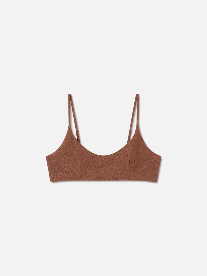 Top de bikini tipo bralette Judy en lurex marrón 
