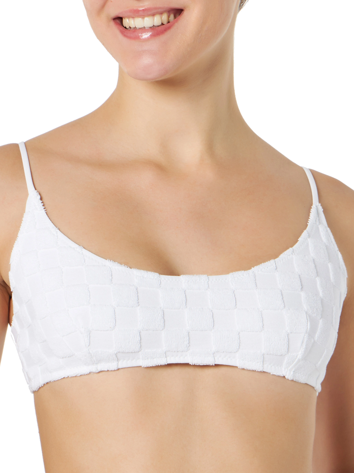 Woman white check terry bralette swimsuit