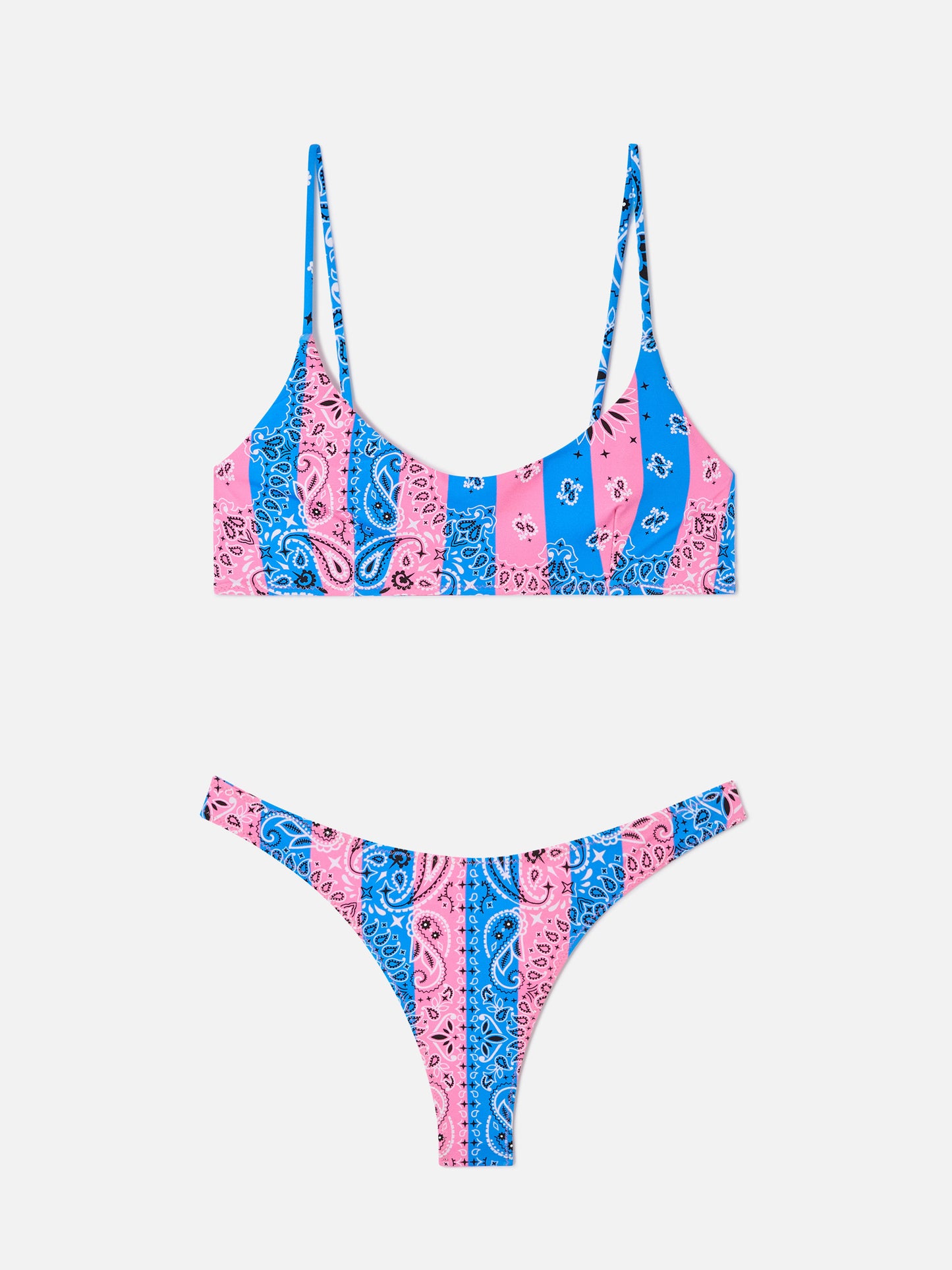Bikini bralette tipo bandana a rayas Judy Naomi en azul empolvado y rosa 