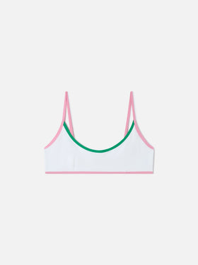 Haut de bikini brassière en éponge White Judy String avec passepoil 