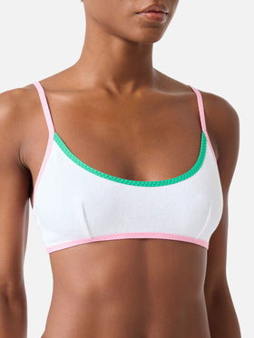 Haut de bikini brassière en éponge White Judy String avec passepoil 