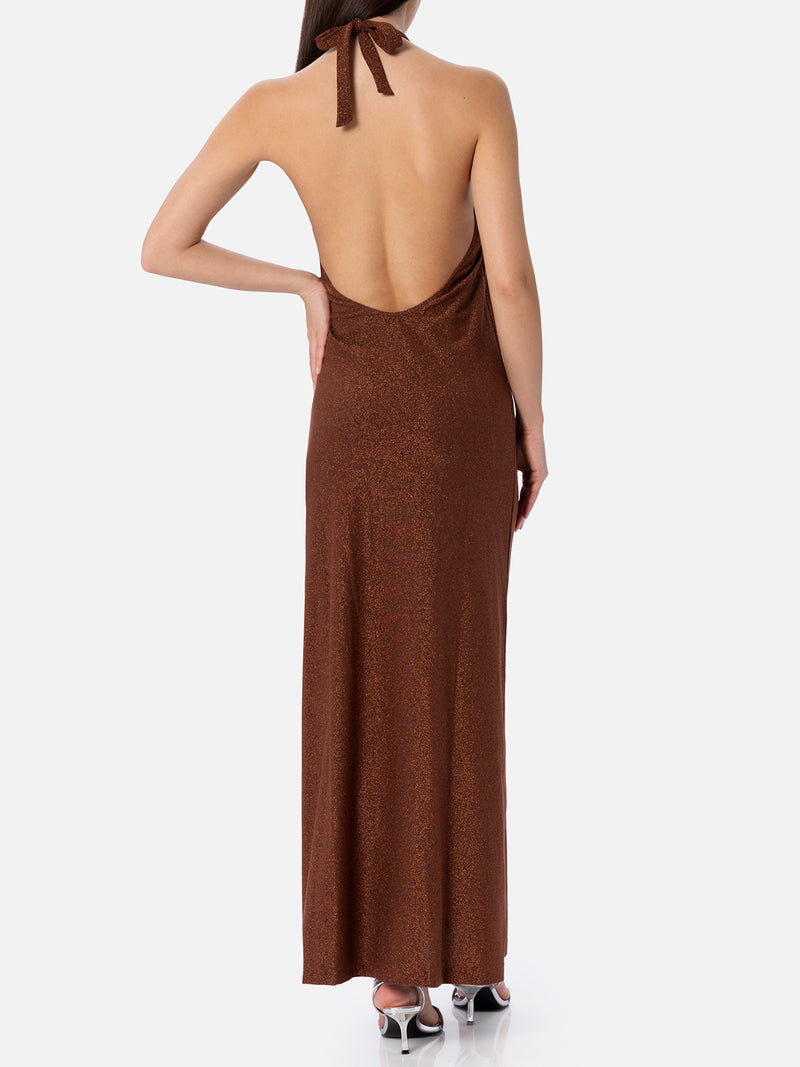 Lurex brown knitted long dress