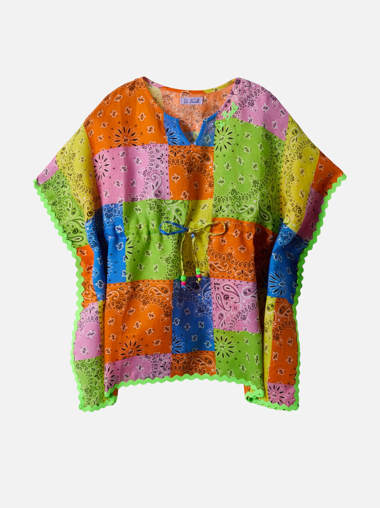 Kate poncho with multicolor bandanna print