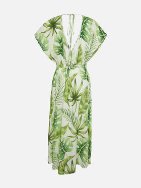 Tropical Leaves Print Long Dress