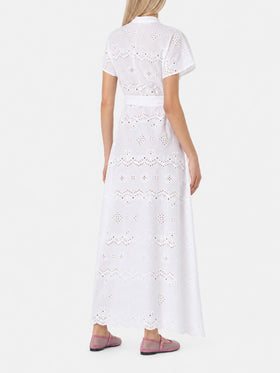Weißes langes Keira Sangallo-Kleid 
