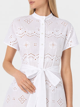 Weißes langes Keira Sangallo-Kleid 
