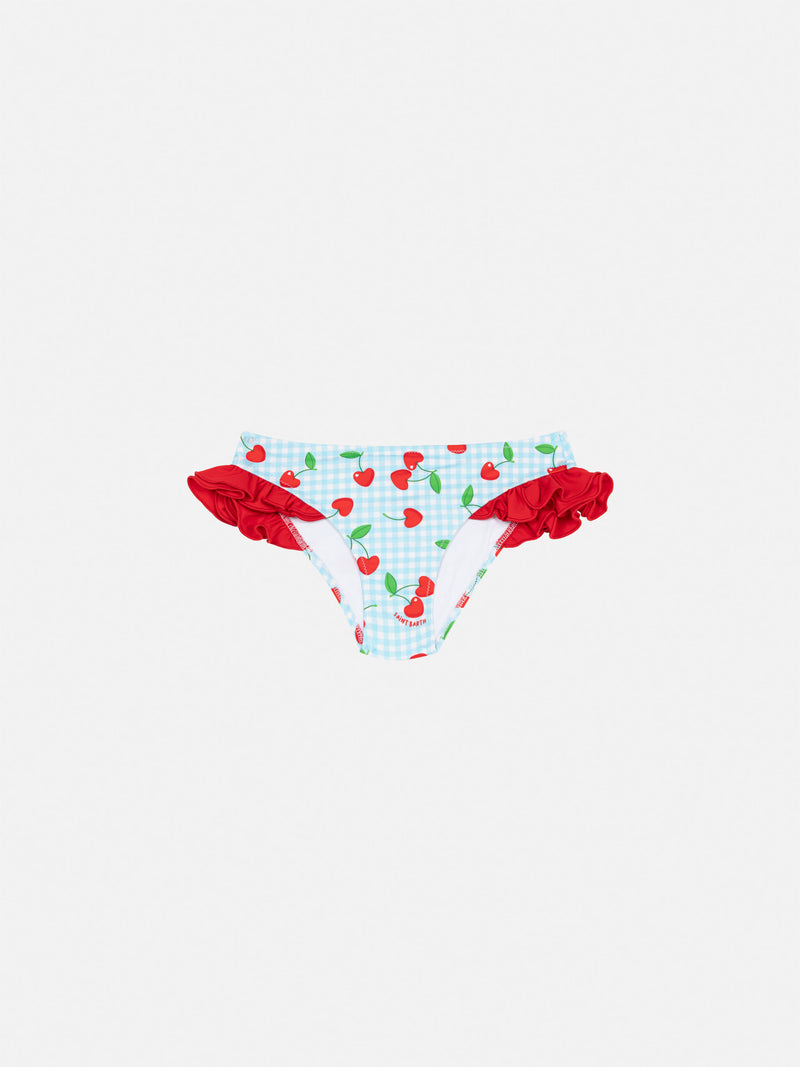 Kelly ruffled swim briefs with cherry and gingham print