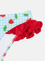 Kelly ruffled swim briefs with cherry and gingham print