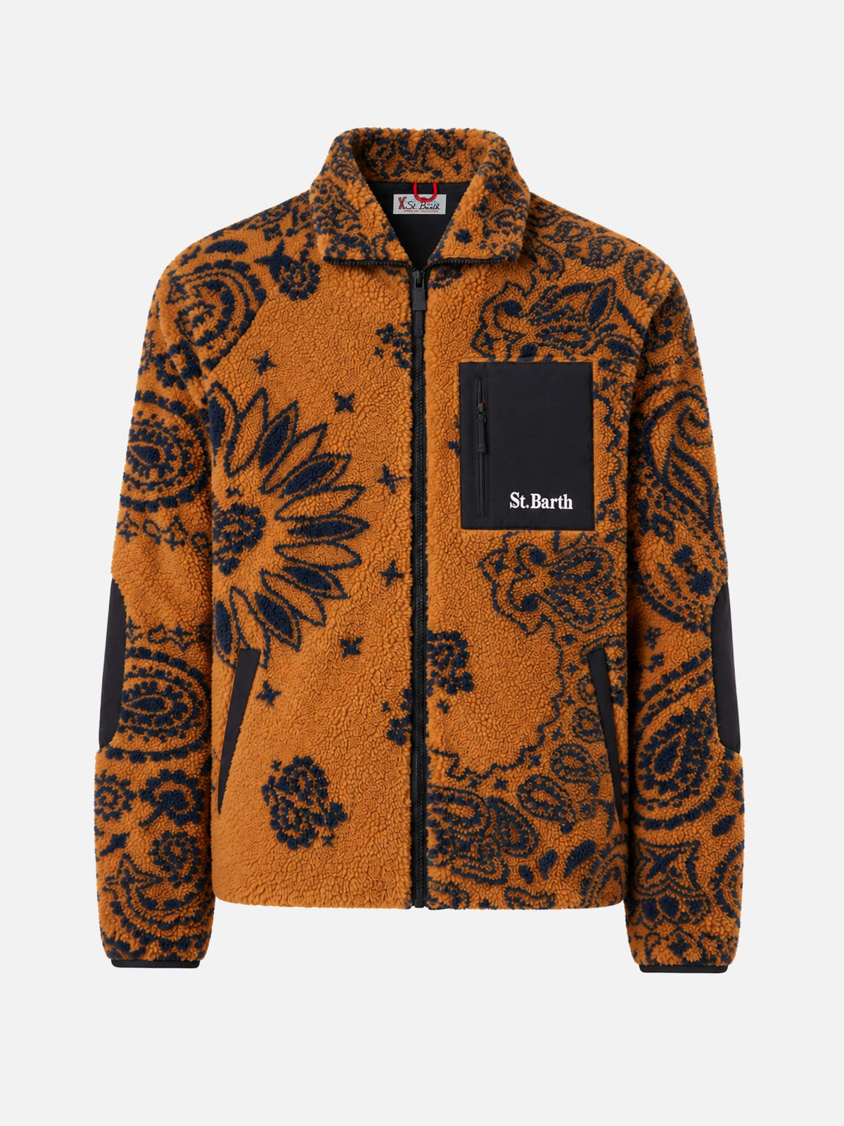 Ochre Keystone sherpa fleece jacket with all-over pattern