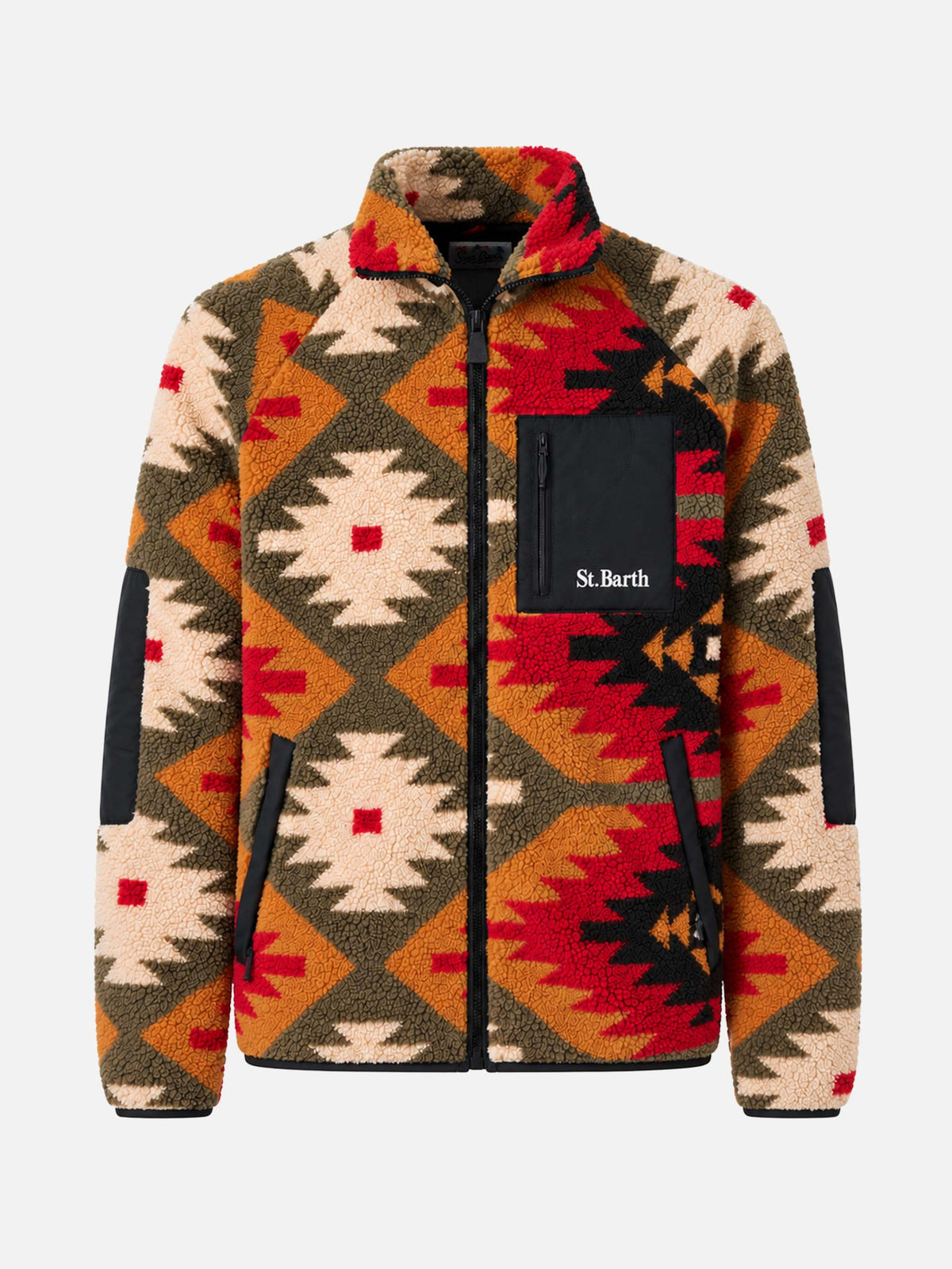 Multicolor Keystone sherpa fleece jacket with navajo pattern