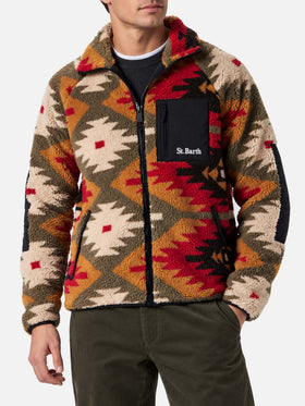 Multicolor Keystone sherpa fleece jacket with navajo pattern