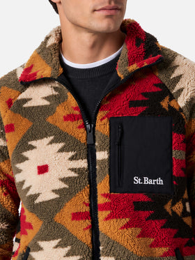 Multicolor Keystone sherpa fleece jacket with navajo pattern